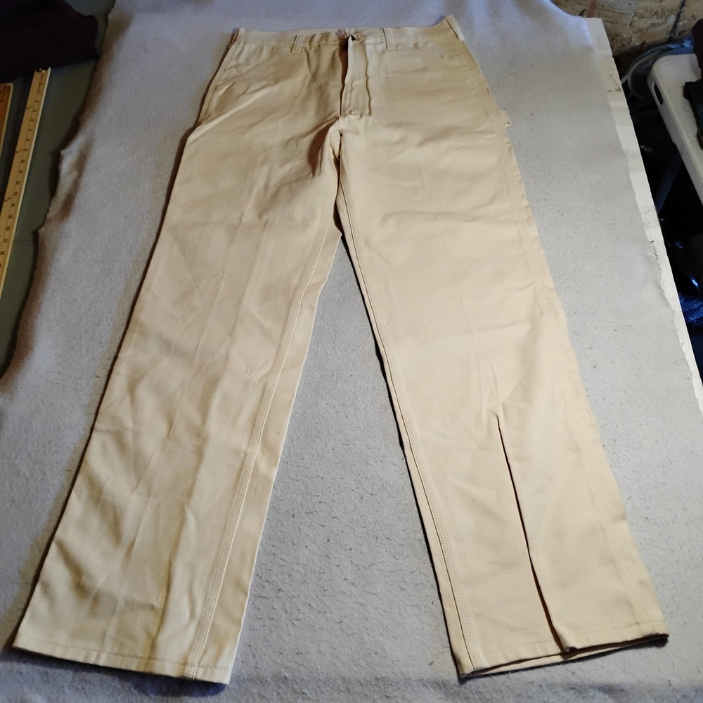 Vintage Roebucks USA Made Carpenter Pants Mens 34x34 Natural Cotton Painter Work